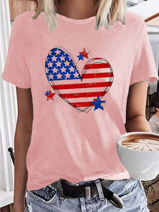 New Independence Day Love Print Women's T-shirt-[Adult]-[Female]-Pink-XS-2022 Online Blue Zone Planet