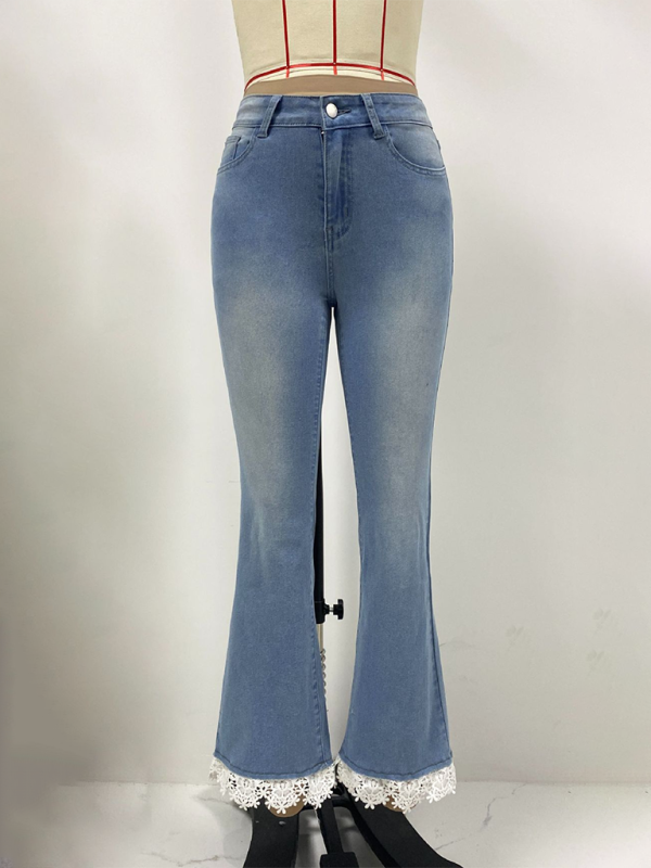 High waist slim fit bootcut jeans for women with fresh hem lace trousers-[Adult]-[Female]-2022 Online Blue Zone Planet