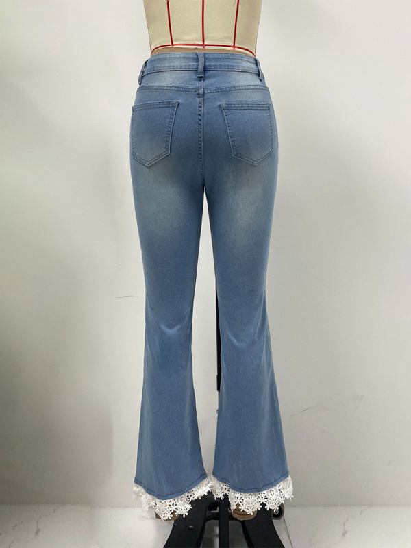 High waist slim fit bootcut jeans for women with fresh hem lace trousers-[Adult]-[Female]-2022 Online Blue Zone Planet