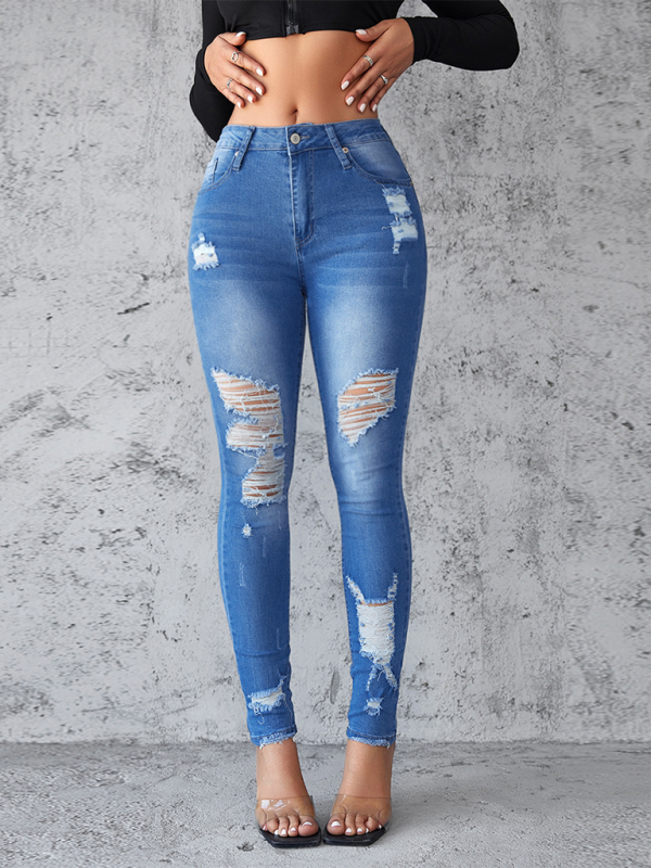 New style ripped jeans slim fit hip lift skinny trousers-[Adult]-[Female]-2022 Online Blue Zone Planet