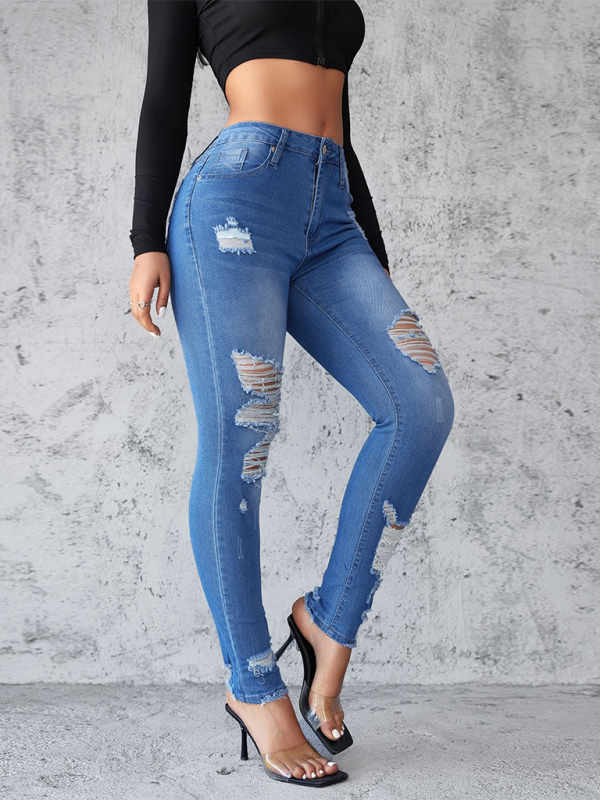 New style ripped jeans slim fit hip lift skinny trousers-[Adult]-[Female]-2022 Online Blue Zone Planet