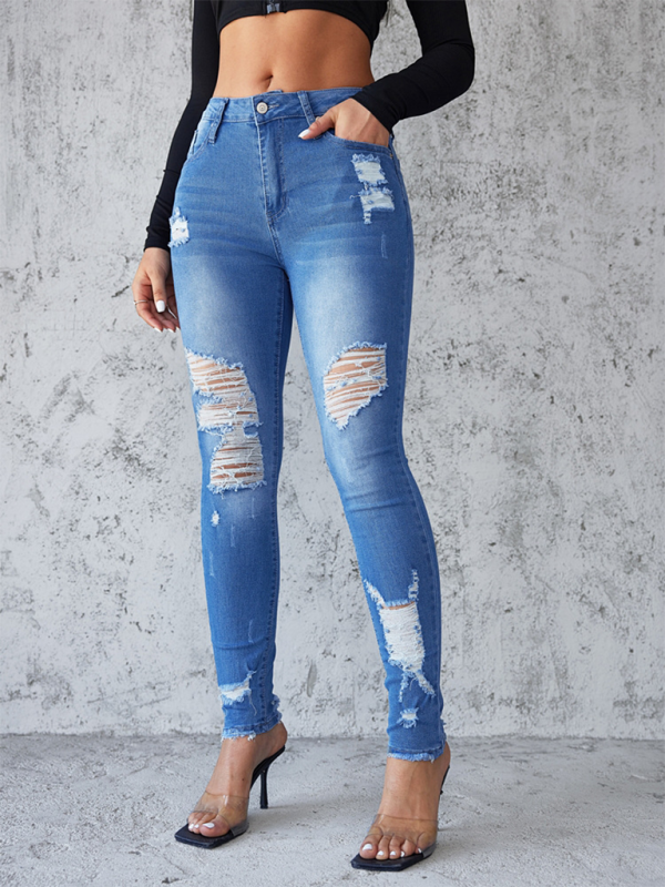 New style ripped jeans slim fit hip lift skinny trousers-[Adult]-[Female]-2022 Online Blue Zone Planet