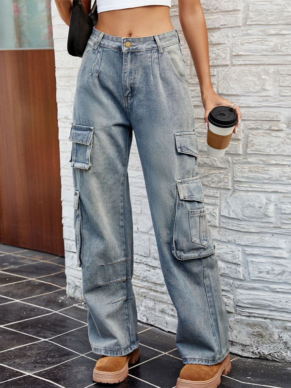 Blue Zone Planet | Washed Semi-Elasticated Loose Denim Overalls-TOPS / DRESSES-[Adult]-[Female]-Blue-S-2022 Online Blue Zone Planet