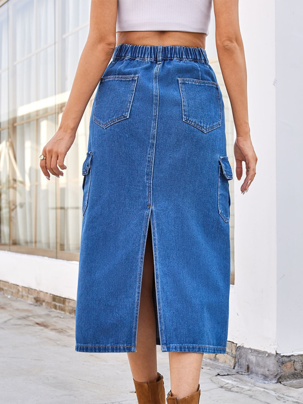 New casual washed workwear denim skirt-[Adult]-[Female]-2022 Online Blue Zone Planet