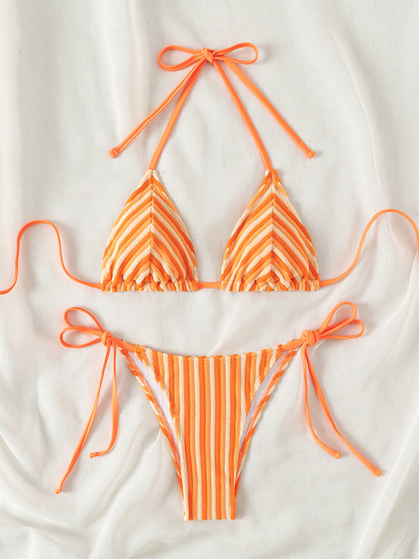 Halter neck bikini summer beach vacation swimsuit-TOPS / DRESSES-[Adult]-[Female]-Orange-XS-2022 Online Blue Zone Planet