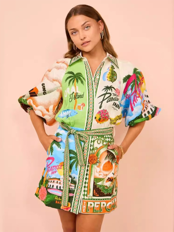 Blue Zone Planet | fashion printed versatile cardigan shirt with dress-TOPS / DRESSES-[Adult]-[Female]-2022 Online Blue Zone Planet