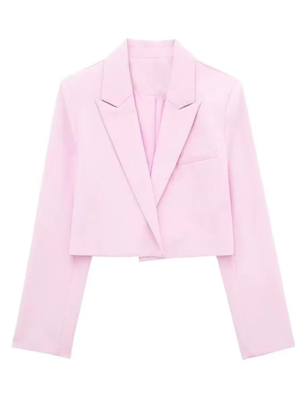 elegant short long-sleeved suit jacket-[Adult]-[Female]-Pink-XS-2022 Online Blue Zone Planet