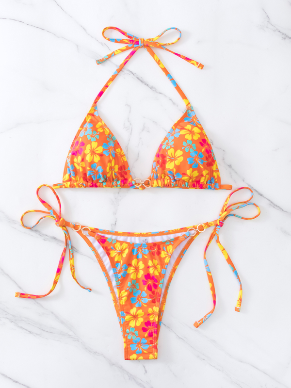 Triangle Cup Printed Lace-Up Sexy Bikini Swimsuit-[Adult]-[Female]-2022 Online Blue Zone Planet