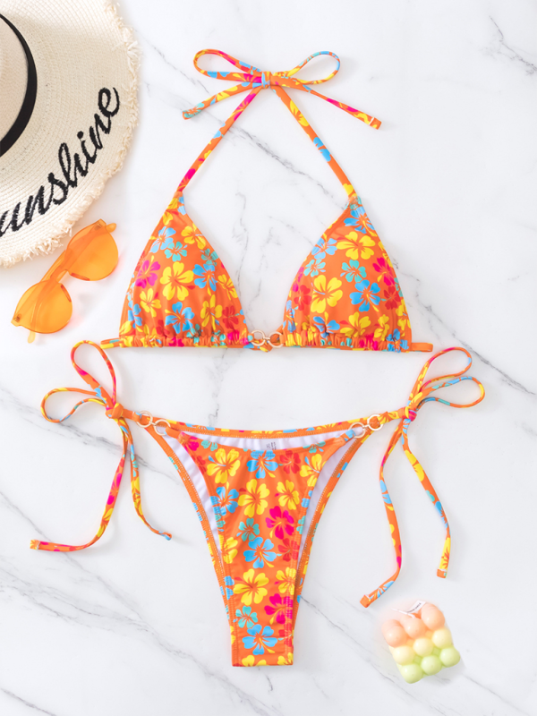 Triangle Cup Printed Lace-Up Sexy Bikini Swimsuit-[Adult]-[Female]-Orange-S-2022 Online Blue Zone Planet