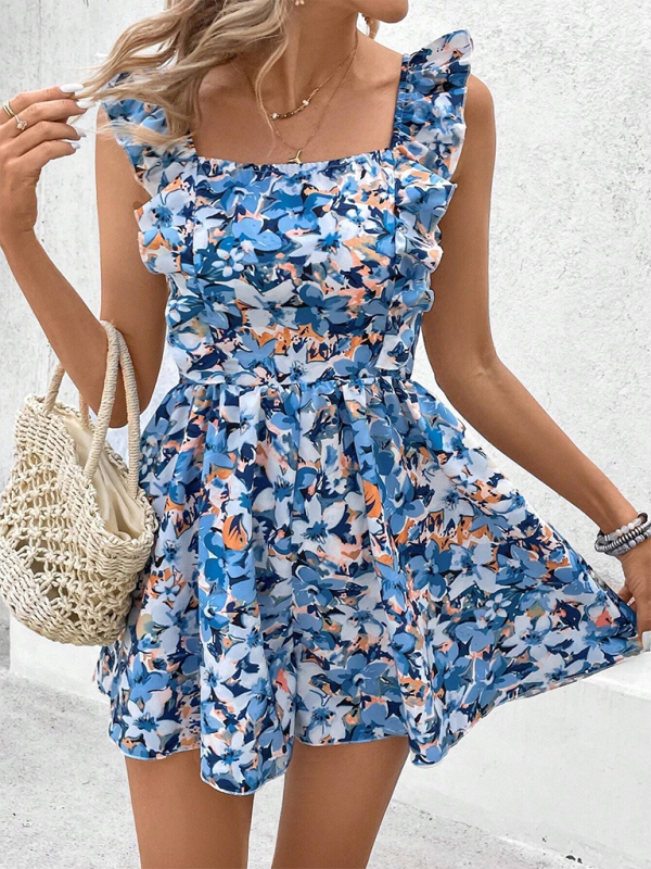 Lia's Beach Summer Floral Print Min Tie Dress-TOPS / DRESSES-[Adult]-[Female]-2022 Online Blue Zone Planet