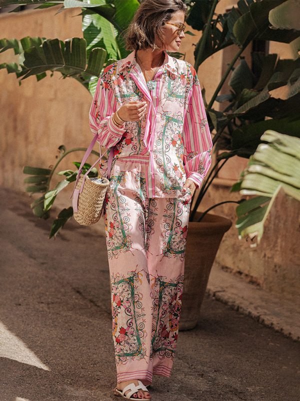 Ana's Long-Sleeved Loose Boho Printed Pocket Two-Piece Suit-TOPS / DRESSES-[Adult]-[Female]-Pink-S-2022 Online Blue Zone Planet