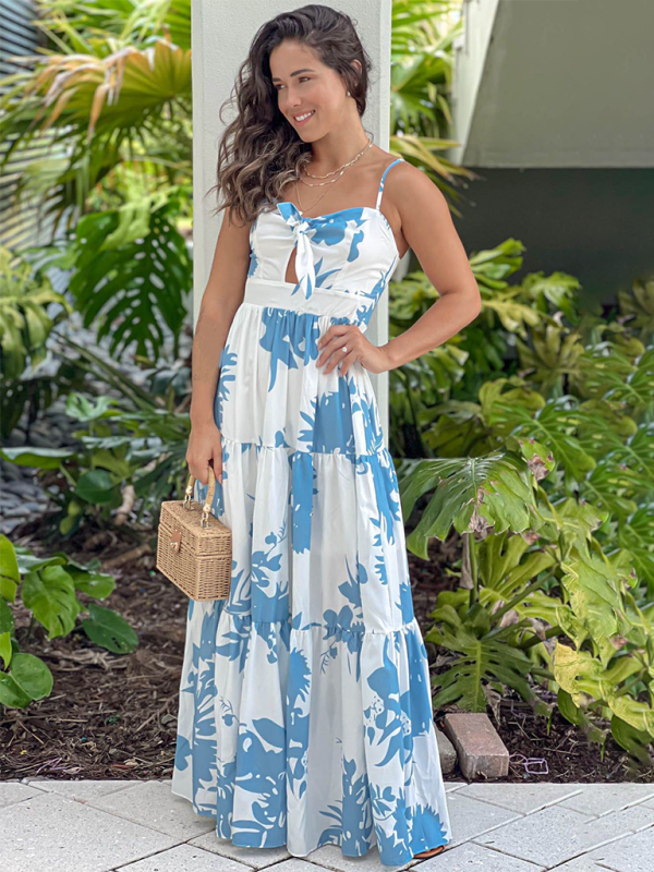 Blue Zone Planet | New style printed suspender holiday maxi dress hollow lace dress-TOPS / DRESSES-[Adult]-[Female]-2022 Online Blue Zone Planet