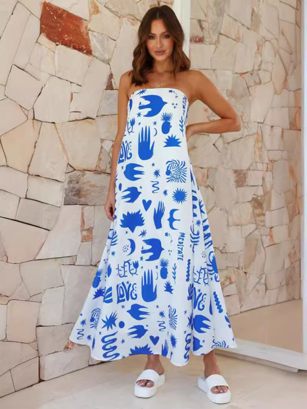Blue Zone Planet | Women's printed tube top long skirt sexy holiday dress-TOPS / DRESSES-[Adult]-[Female]-2022 Online Blue Zone Planet