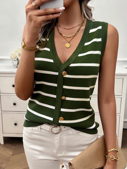Blue Zone Planet | Spring and Summer Women's Casual V-Neck Contrast Color Cardigan Sweater-[Adult]-[Female]-Olive green-S-2022 Online Blue Zone Planet