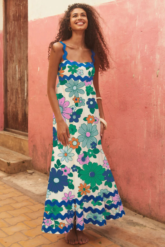 Mia's Small Floral Wave Sling A-line Midi Dress-TOPS / DRESSES-[Adult]-[Female]-Pattern3-S-2022 Online Blue Zone Planet