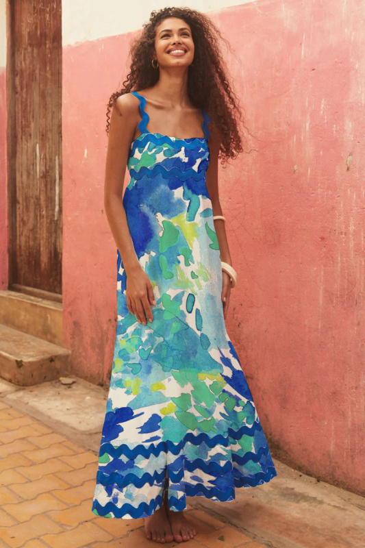 Mia's Small Floral Wave Sling A-line Midi Dress-TOPS / DRESSES-[Adult]-[Female]-Pattern4-S-2022 Online Blue Zone Planet