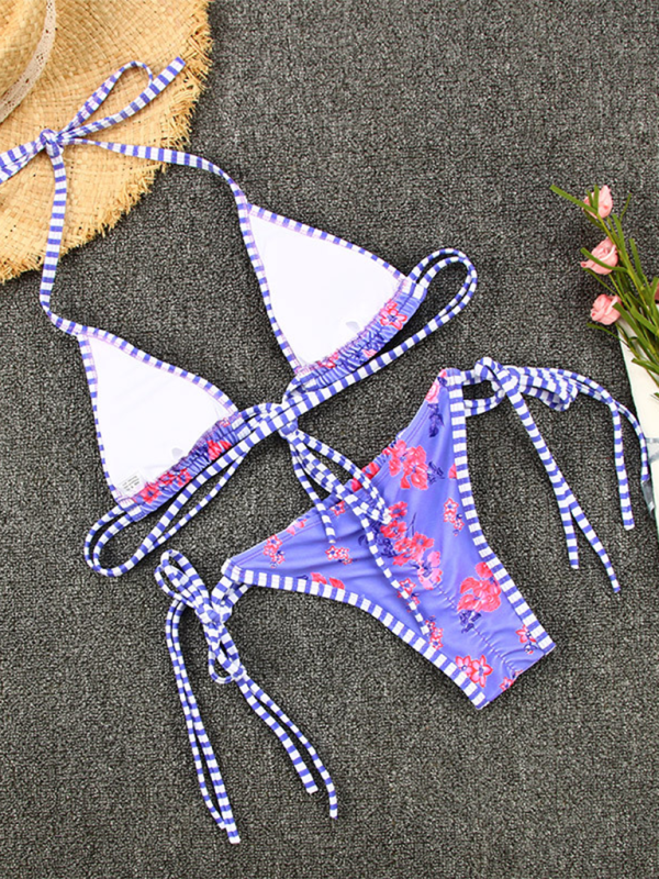 New contrast color print strappy sexy bikini-[Adult]-[Female]-2022 Online Blue Zone Planet