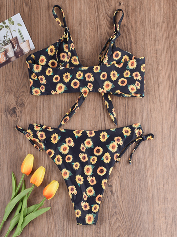 New sexy two-piece swimsuit love sunflower print bikini-[Adult]-[Female]-2022 Online Blue Zone Planet