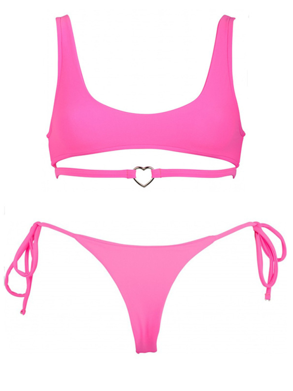 New two-piece swimsuit solid color love ring swimsuit-[Adult]-[Female]-2022 Online Blue Zone Planet