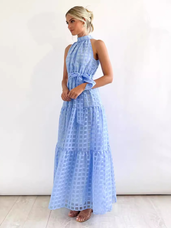 Fashion Solid Color Halter Neck Dress-[Adult]-[Female]-2022 Online Blue Zone Planet