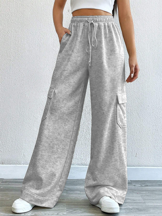 Workwear wide-leg pants style high waist pocket pants-[Adult]-[Female]-Grey-S-2022 Online Blue Zone Planet
