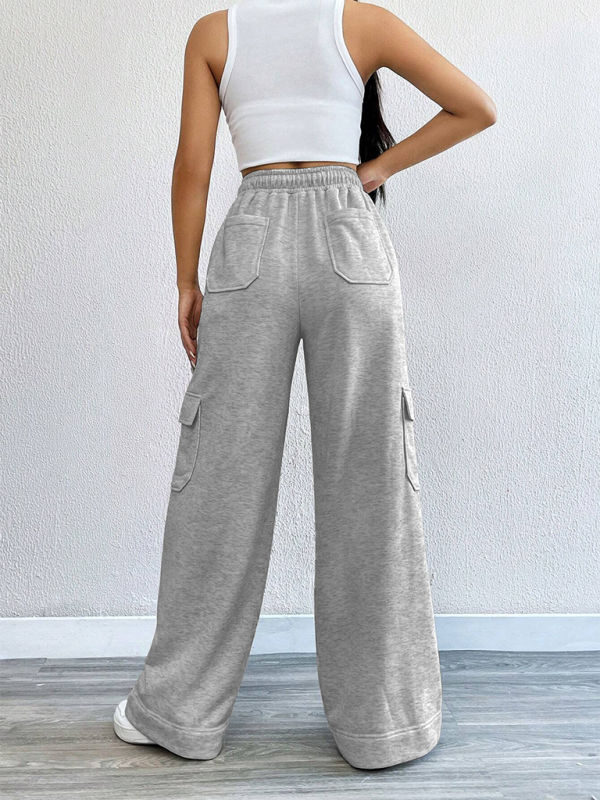 Workwear wide-leg pants style high waist pocket pants-[Adult]-[Female]-2022 Online Blue Zone Planet