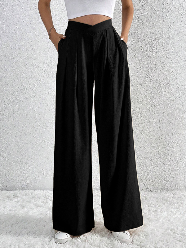 Commuter Style Pleated Wide Leg Pants Loose Trousers-[Adult]-[Female]-Black-S-2022 Online Blue Zone Planet