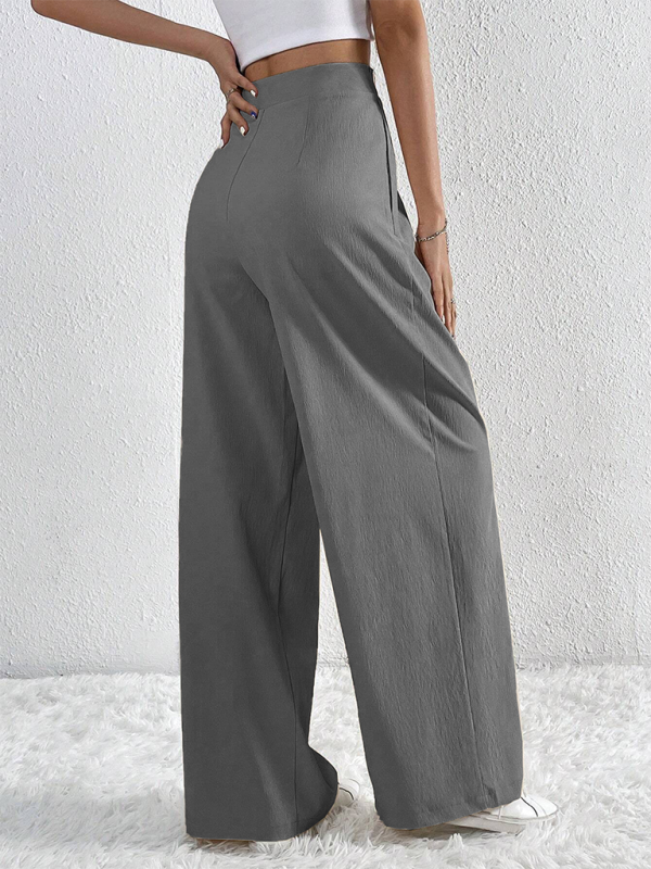 Commuter Style Pleated Wide Leg Pants Loose Trousers-[Adult]-[Female]-2022 Online Blue Zone Planet