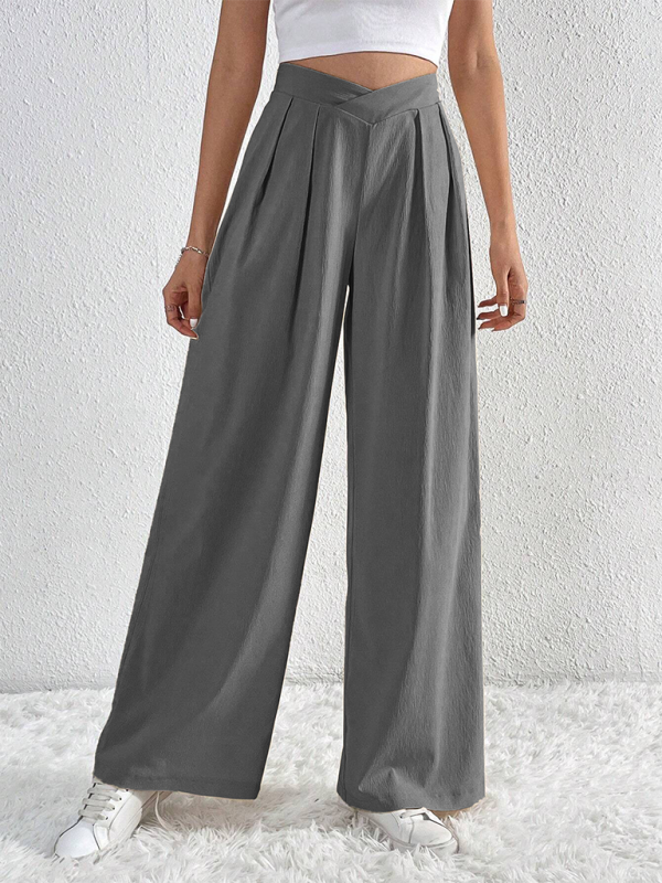 Commuter Style Pleated Wide Leg Pants Loose Trousers-[Adult]-[Female]-2022 Online Blue Zone Planet