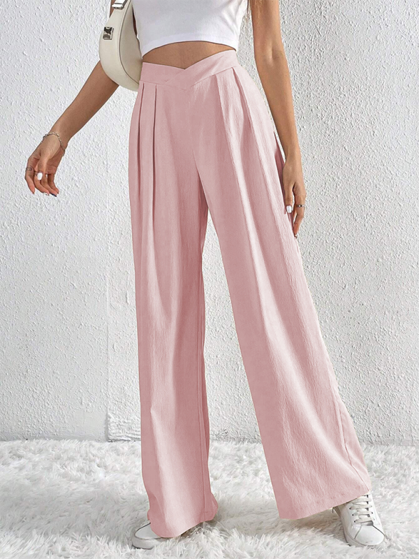 Commuter Style Pleated Wide Leg Pants Loose Trousers-[Adult]-[Female]-Pink-S-2022 Online Blue Zone Planet