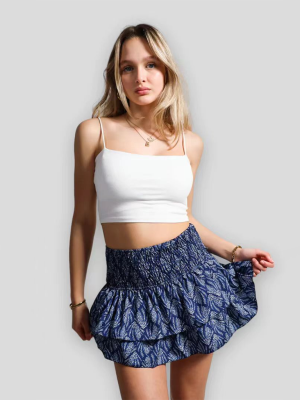 Blue Zone Planet | Women's skirt pleated skirt ruffled printed skirt able floral short skirt-TOPS / DRESSES-[Adult]-[Female]-Purplish blue navy-XS-2022 Online Blue Zone Planet