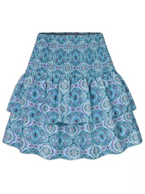 Blue Zone Planet | Women's skirt pleated skirt ruffled printed skirt able floral short skirt-TOPS / DRESSES-[Adult]-[Female]-2022 Online Blue Zone Planet