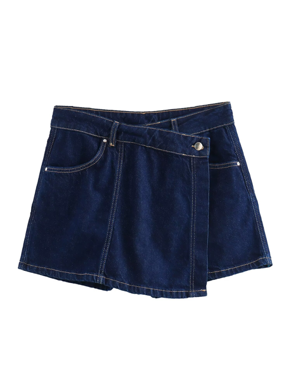 retro pocket trim short denim shirt/shorts-[Adult]-[Female]-Shorts-S-2022 Online Blue Zone Planet