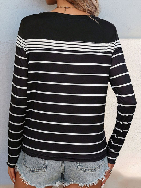 Blue Zone Planet | Ladies new casual striped long-sleeved T-shirt-[Adult]-[Female]-2022 Online Blue Zone Planet