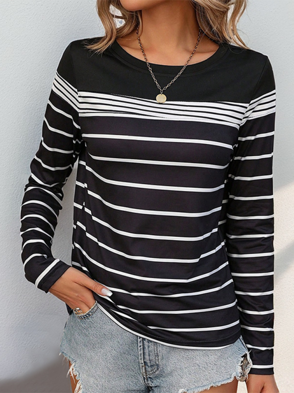 Blue Zone Planet | Ladies new casual striped long-sleeved T-shirt-[Adult]-[Female]-2022 Online Blue Zone Planet