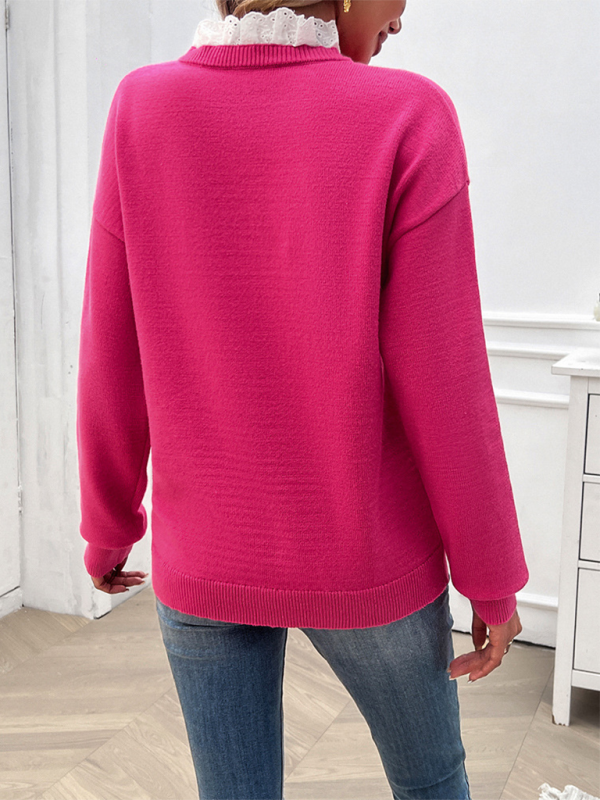 Women's Temperament Loose V-Neck Sweater-[Adult]-[Female]-2022 Online Blue Zone Planet