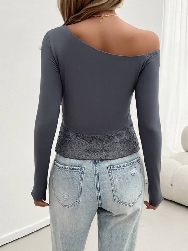 Women's Y2k Lace Slim Fit Long Sleeve Top-[Adult]-[Female]-2022 Online Blue Zone Planet