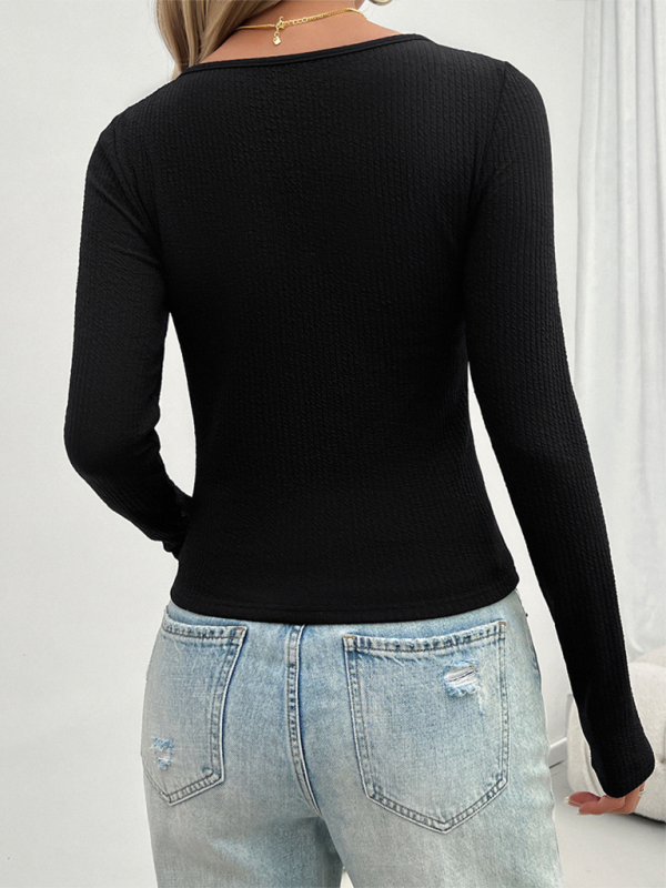 Women's Y2k slim fit U-neck long sleeve top-[Adult]-[Female]-2022 Online Blue Zone Planet