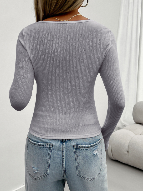 Women's Y2k slim fit U-neck long sleeve top-[Adult]-[Female]-2022 Online Blue Zone Planet