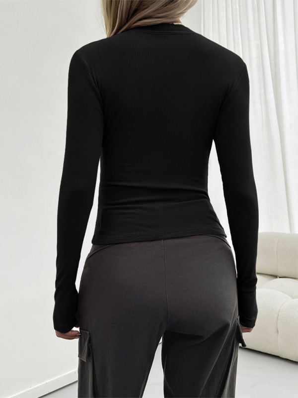 Women's Y2k Temperament Slim Round Neck Long Sleeve Top-[Adult]-[Female]-2022 Online Blue Zone Planet