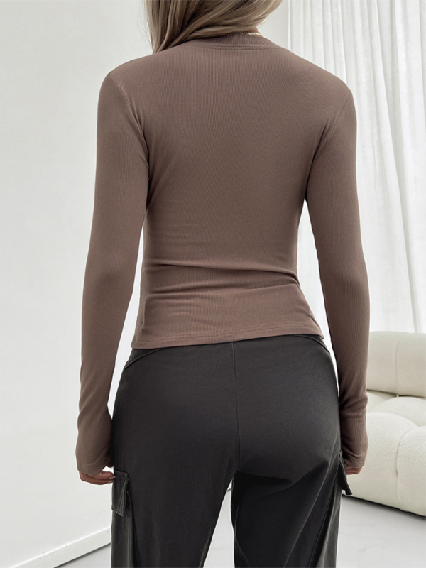 Women's Y2k Temperament Slim Round Neck Long Sleeve Top-[Adult]-[Female]-2022 Online Blue Zone Planet