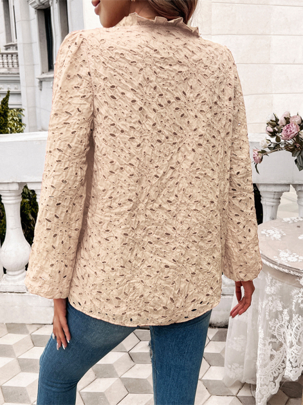 Women's hollow puff sleeve embroidered top-[Adult]-[Female]-2022 Online Blue Zone Planet