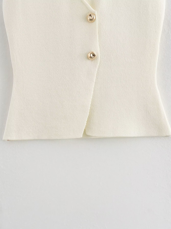 Ladies gold button knitted vest-[Adult]-[Female]-2022 Online Blue Zone Planet