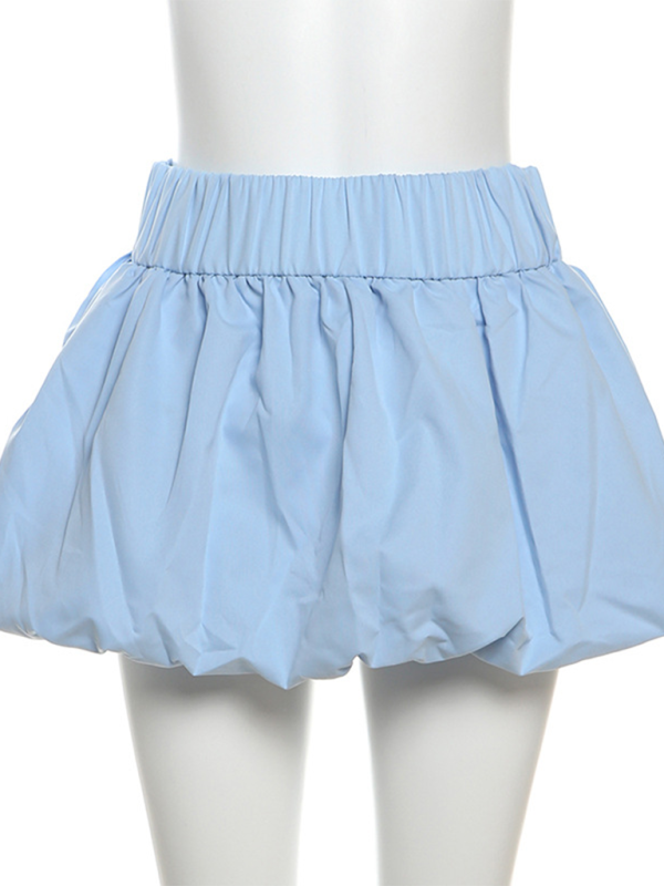 Ladies style solid color versatile bubble skirt high waist ultra short skirt-[Adult]-[Female]-2022 Online Blue Zone Planet