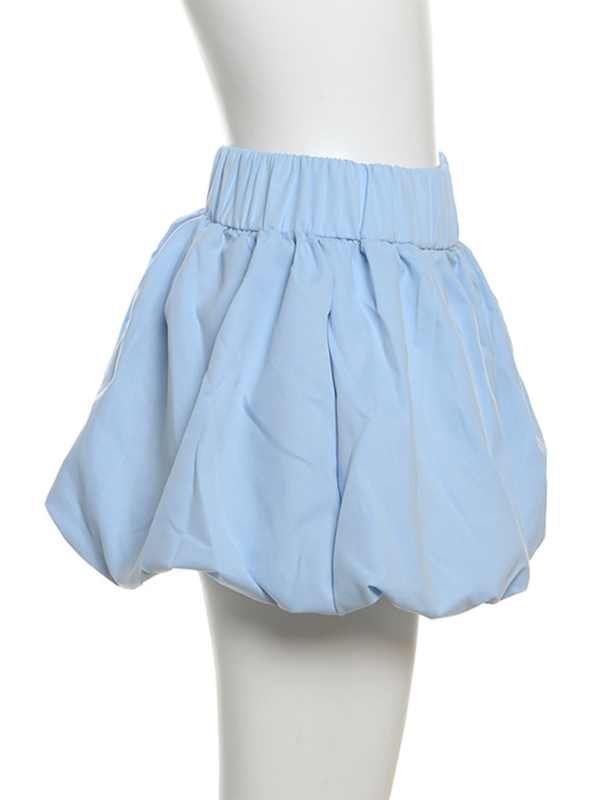 Ladies style solid color versatile bubble skirt high waist ultra short skirt-[Adult]-[Female]-2022 Online Blue Zone Planet