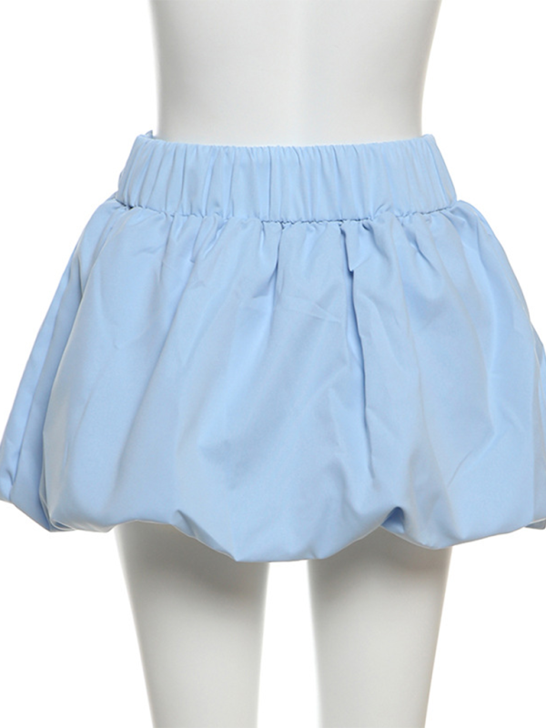 Ladies style solid color versatile bubble skirt high waist ultra short skirt-[Adult]-[Female]-2022 Online Blue Zone Planet