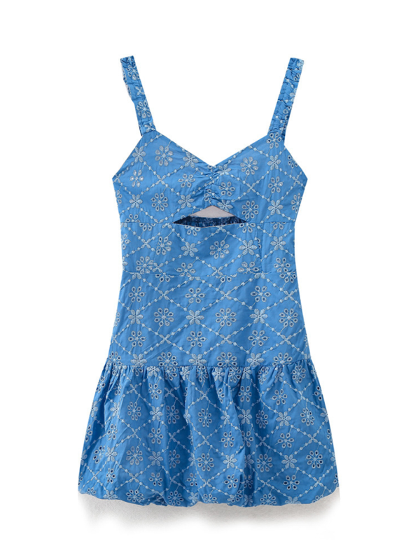 Blue Zone Planet | hollow embroidery mini spaghetti strap dress-TOPS / DRESSES-[Adult]-[Female]-Acid blue-XS-2022 Online Blue Zone Planet