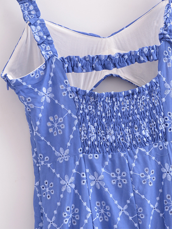 Blue Zone Planet | hollow embroidery slim spaghetti strap dress-TOPS / DRESSES-[Adult]-[Female]-2022 Online Blue Zone Planet