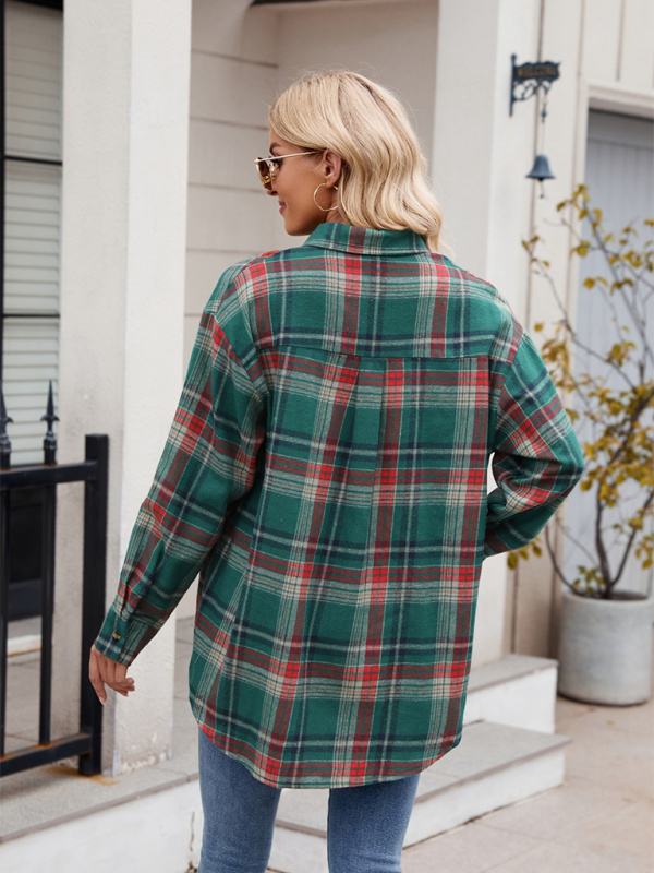 Fashion Loose Plaid Pocket Shirt-[Adult]-[Female]-2022 Online Blue Zone Planet