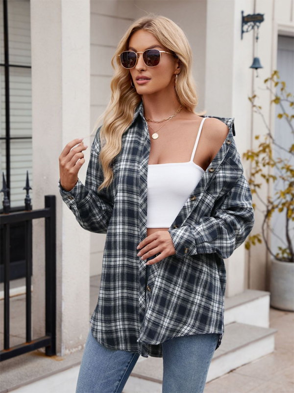 fashion hot girl loose plaid shirt-[Adult]-[Female]-2022 Online Blue Zone Planet